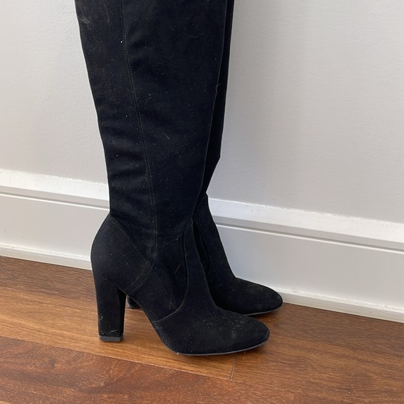 BLACK SUEDE KNEE HIGH BOOTS - Picture 2 of 5
